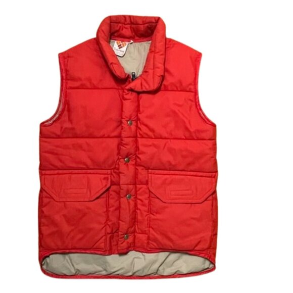 Vintage 1970's Columbia Brown Logo Tag Puffer Vest Autumn Red Medium - Picture 1 of 9